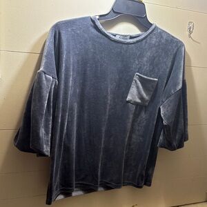 Velvet Short Sleeve Tee with Pocket - Charcoal